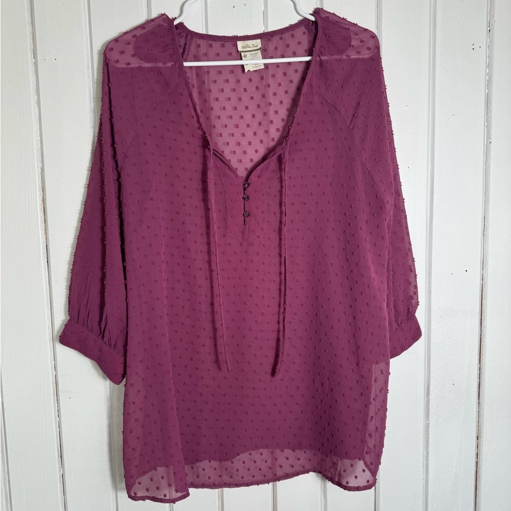 Matilda Jane Purple Relaxed 3/4 Sleeve Tie Front Blouse
